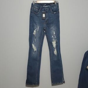 Fashion Nova jeans womens sz  9 nwt destroyed holes distressed ankle sid…